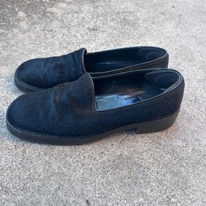 Yves Saint Laurent Black Haircalf Slip-On Loafers